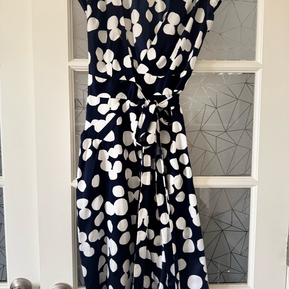 Elegant Navy and White Polka Dot Dress